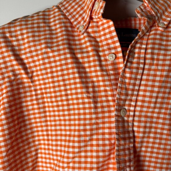 Ralph Lauren Custom Fit Sz XL Long Sleeve Shirt Orange White Check - Picture 4 of 6